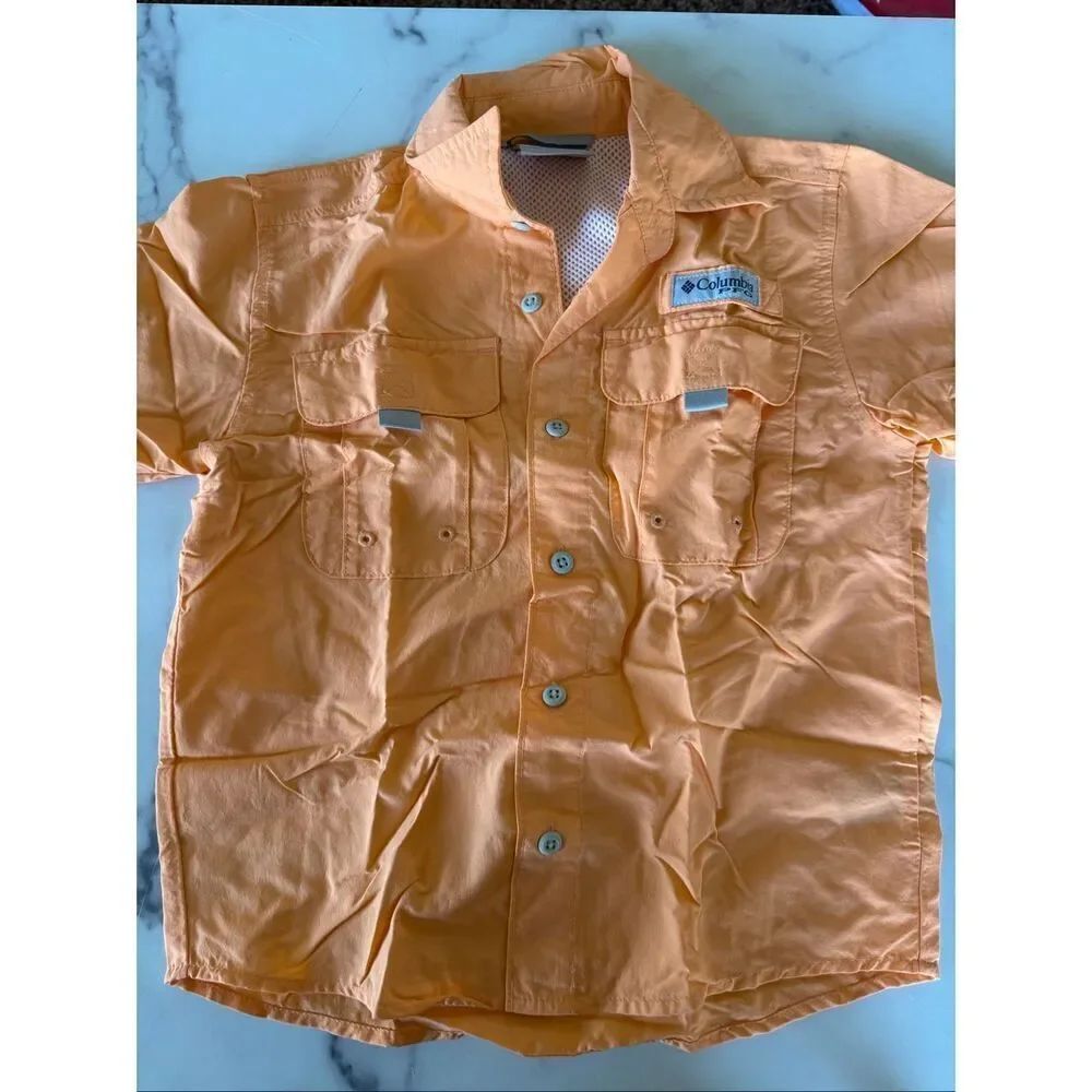 Columbia kids XS bright sunburst orange short sleeve button up outdoor hiking ca